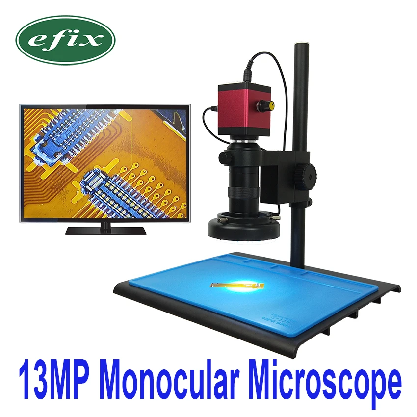 

efix 13MP VGA HDMI HD Monocular Microscope Digital Camera Lens +56 LED Ring Light + Big Workbench Stand Repair Phone Soldering