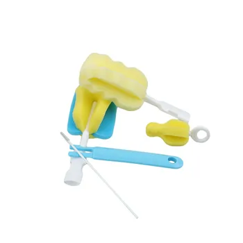 

4pcs/set Plastic Spout Tube Milk Water Newborn Baby Bottle Clean Brush Sponge Cleaner Brush With Pacifier Brush