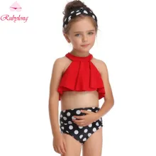 Rubylong детский купальник для девочек из двух предметов кисточка Купальники Детская Одежда для пляжа купальный костюм бикини с высокой талией