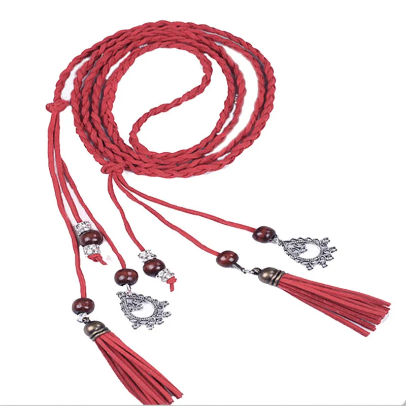 Women Fashion Folk-Custom Tassel Braided Pendant Waist Dress Belt Waistband for women Fashion Accessory 40FE0612