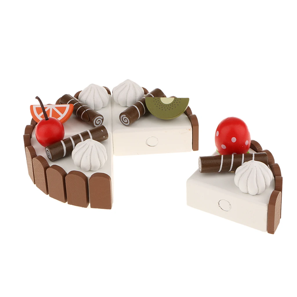 2 Pieces Wooden Magnet Birthday Cake Simulation Food Kids Preschool Play House Kitchen Pretend Play Game Toy