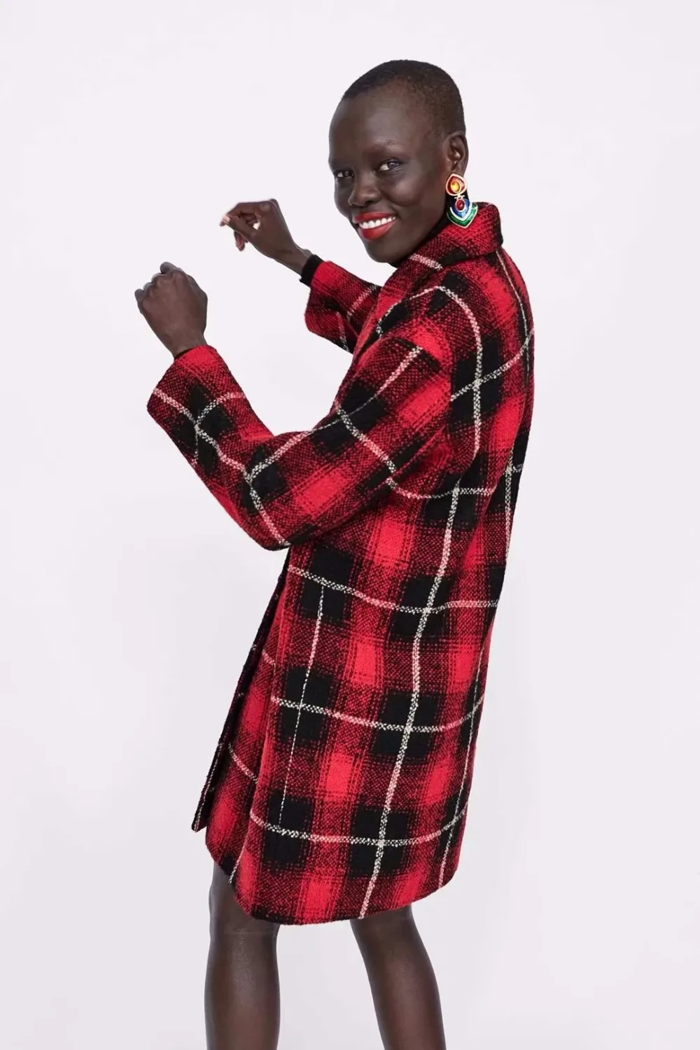 De Doule Bomber Poitrine 1005 Progressif 2018 Rouge Casaco Taille Changement La Flétri Laine Plaid Manteau Feminino Large Femmes Plus À UnvIqvWYF
