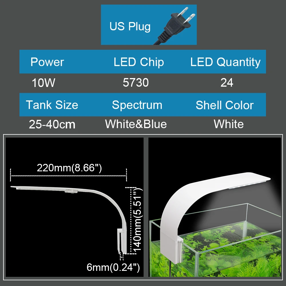 Senzeal Aquarium Light Super bright Aquarium Led Lighting M3/X3/X5/X7/X9 Clip-on Slim Fish LED Lamp 220V/110V Fish Tank LED Lamp - Цвет: X5-White-US-110V