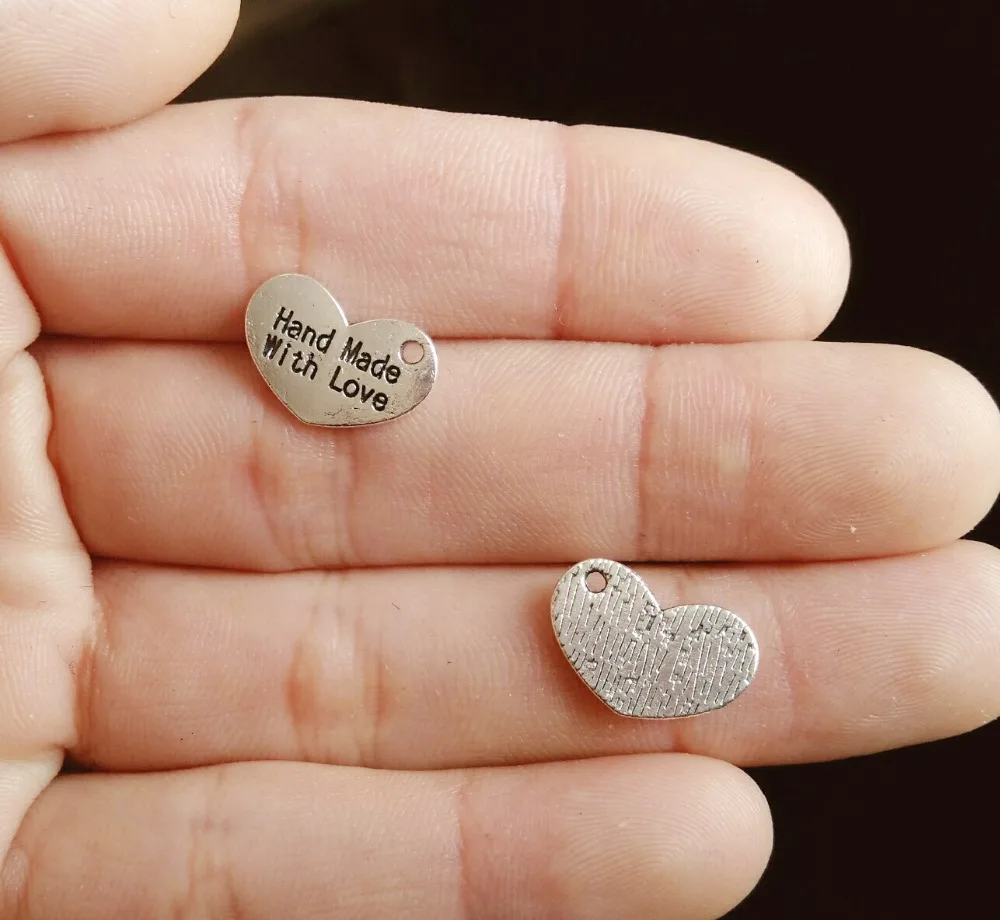 Free Shipping 12Pcs Antique Silver Hand Made With Love Charms Pendants for Jewelry Making charm Handmade