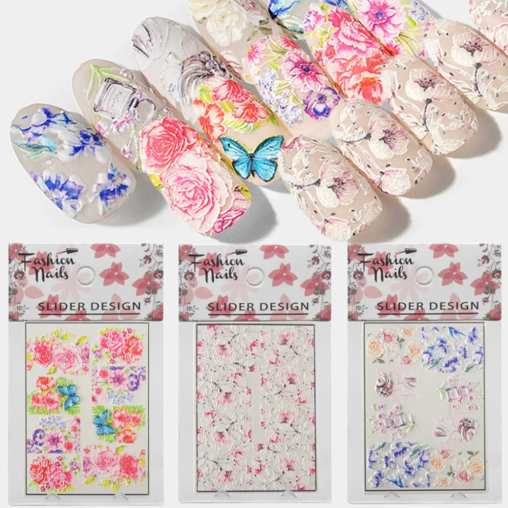 

1Pcs Nail Sticker The New Chinese Style Bright Simple Embossed Engraved Flower Water Nail Art Decorations Tools #Zer