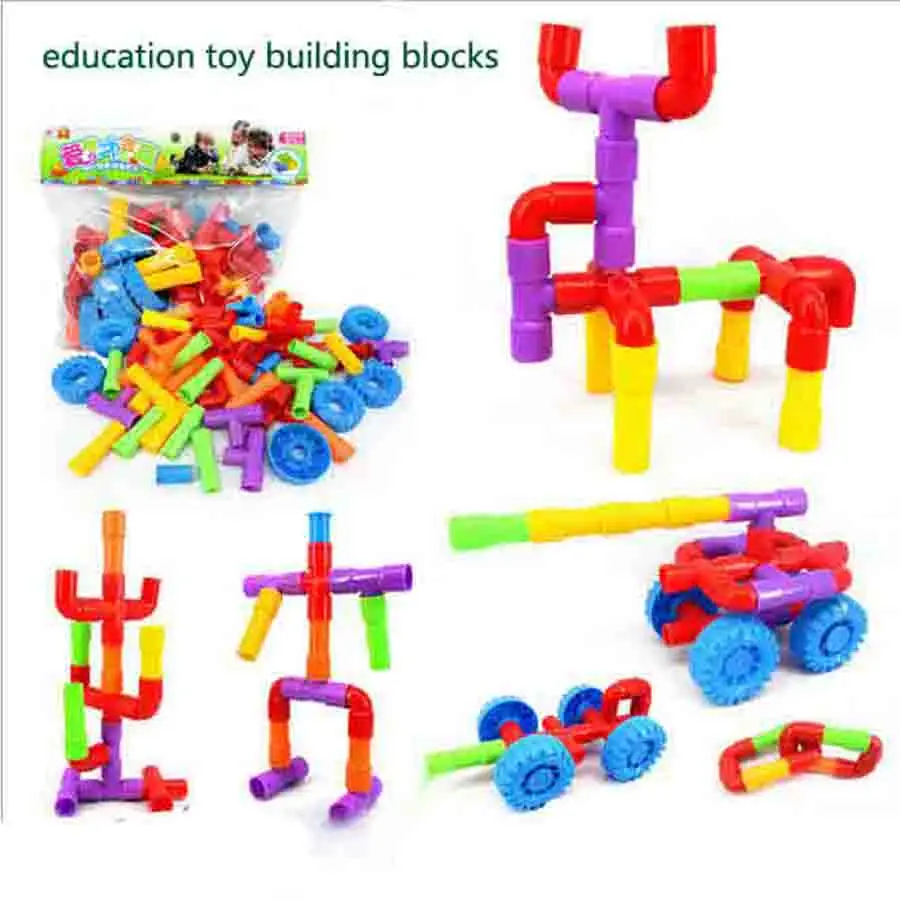 

61PCS Colorful Assembly Water Pipe Building Blocks Plastic Building Kits Toys Bricks Wheel Pipeline Blocks Model Kid Toys