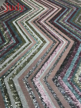 

stock 5yards/bag Embroidered cloth Mosaic patterns mixed with sequins of color for wedding dresses HY10
