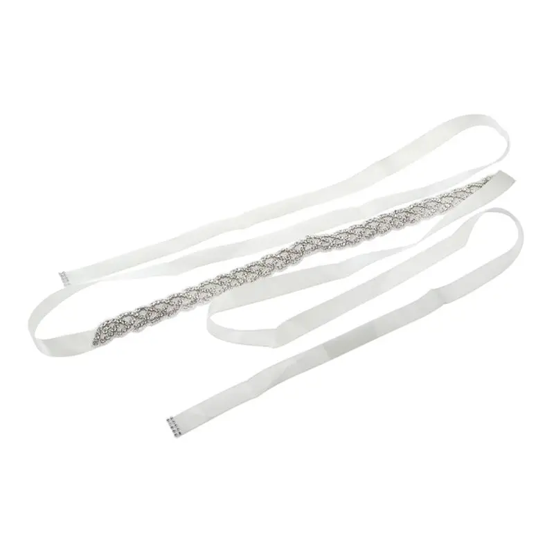 

NEW-Vintage Bridal Handmade Ribbon Rhinestone Pearl Crystal Wedding Dress Belt Sash Color:Ivory