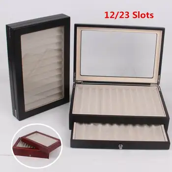 

Wooden Pen box 12/30 Pen Fountain Wood Display Case Holder Storage Collector Organizer Box Black