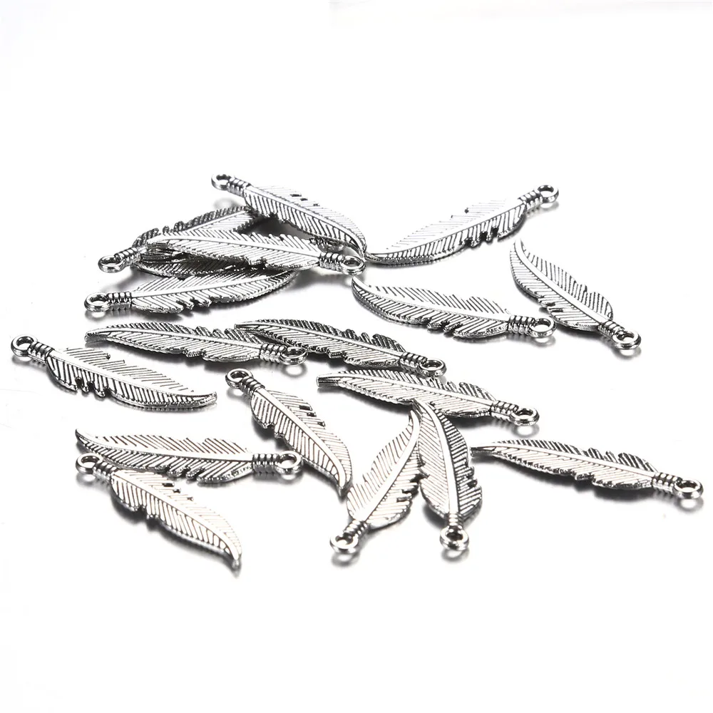 20 шт винтажные Серебристые Металлические перьевые подвески из нержавеющей стали для изготовления ювелирных изделий DIY ожерелья с подвеской в виде пера аксессуары
