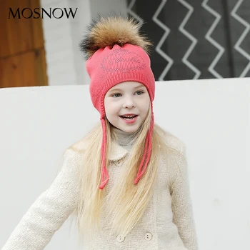 

Hats For Girls Boys Lovely Rhinestone Crown Fur Pompom Fashion High Quality 2019 Brand New Caps Skullies Beanies #MZ841