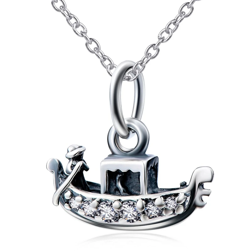 925 Sterling Silver Fine Jewelry Lovely Boat Pendant Necklace Choker