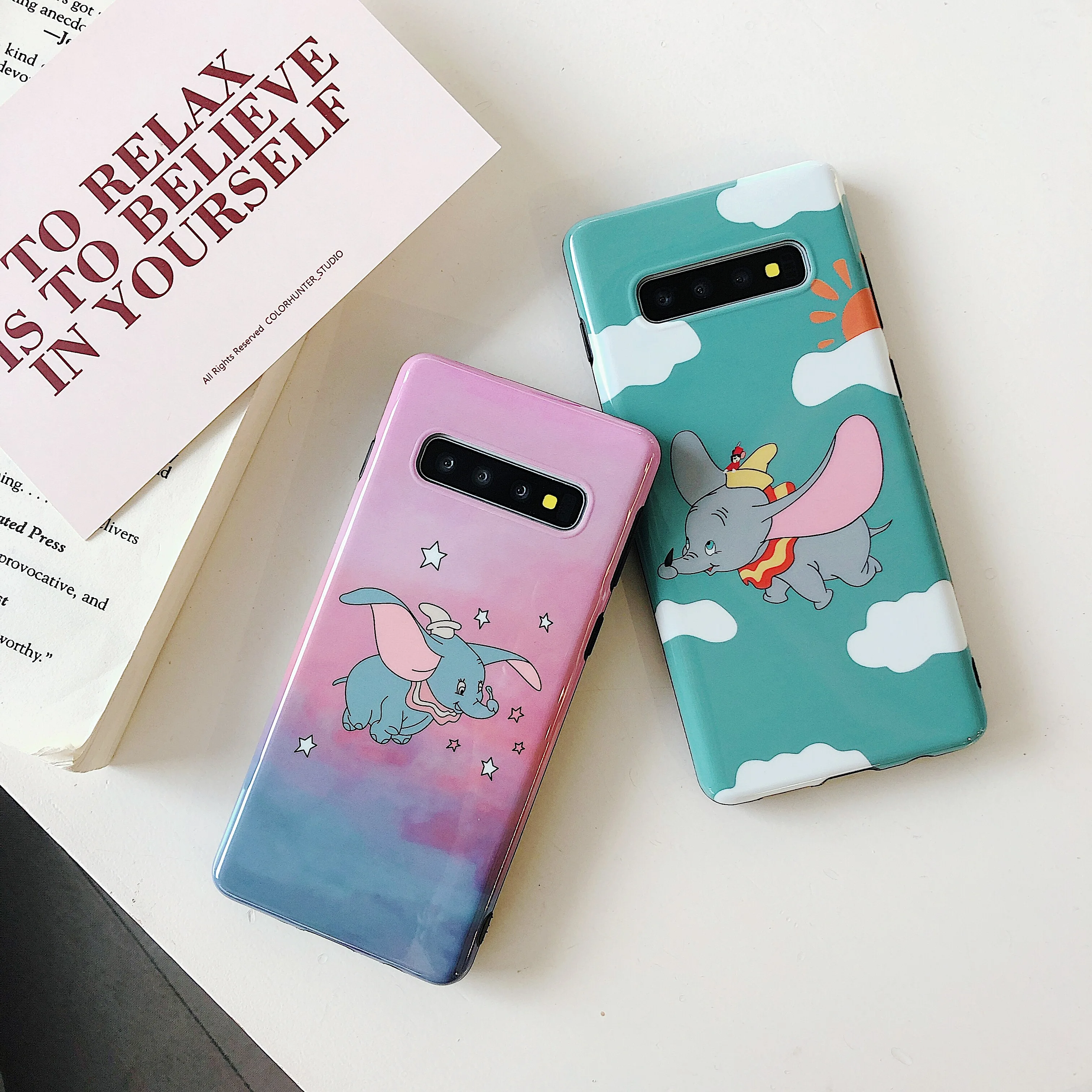 

For Samsung S8 S8P S9 S9P S10 S10P Note8 Note9 American Dumboo the Flying Elephant IMD Grossy Cartoon Mobile Phone Case Cover