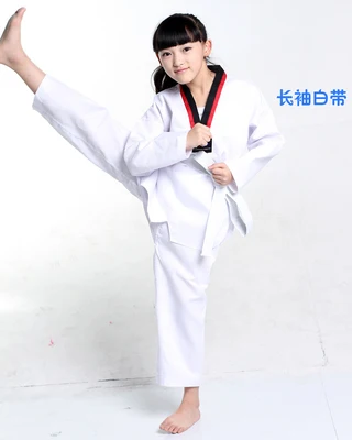 Белое кимоно с длинными рукавами для детей, одежда для детей, костюмы для соревнований по каратэ, костюмы для мальчиков и девочек, костюмы для тхэквондо - Цвет: 1
