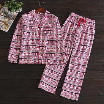 

Lady Spring and Autumn Leisure Home Set Fluffy Napped Fabric Long Sleeve Pyjamas Women Pajamas Set 100% Cotton Pijama Sleepwear