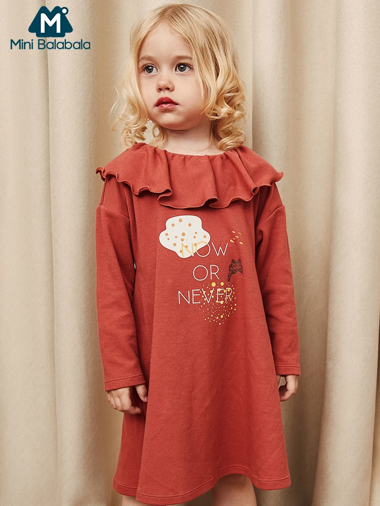 

MiniBalabala Kids Girls Striped A-line Dress Flounced Children Toddler Girls Graphic Dresses with Flounce Collar Long Sleeve