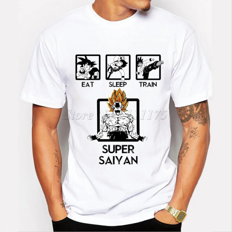 

Funny Eat Sleep Train Super Saiyan Design Men's Fashion T shirt Hipster Anime Tops customize Printed Short Sleeve Tees