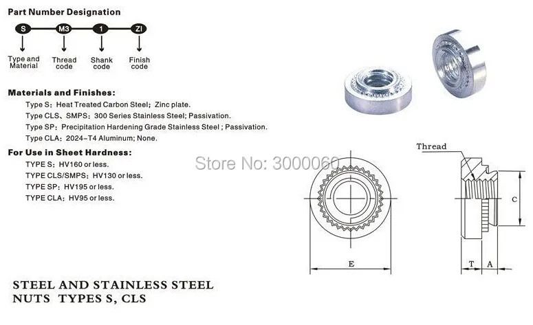 S-M3-0/S-M3-1/S-M3-2 Метрическая PEM оцинкованная углеродистая сталь давление клепки самоконтрящаяся гайка 200 шт/партия