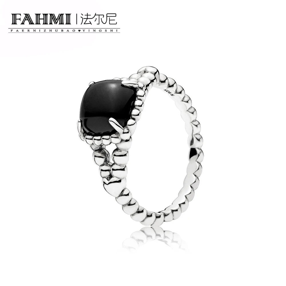 

FAHMI 100% 925 Silver Genuine Charm Vibrant Spirit Ring Black Crystal 197188NCK Original Women Fashion Wedding 2019 Jewelry