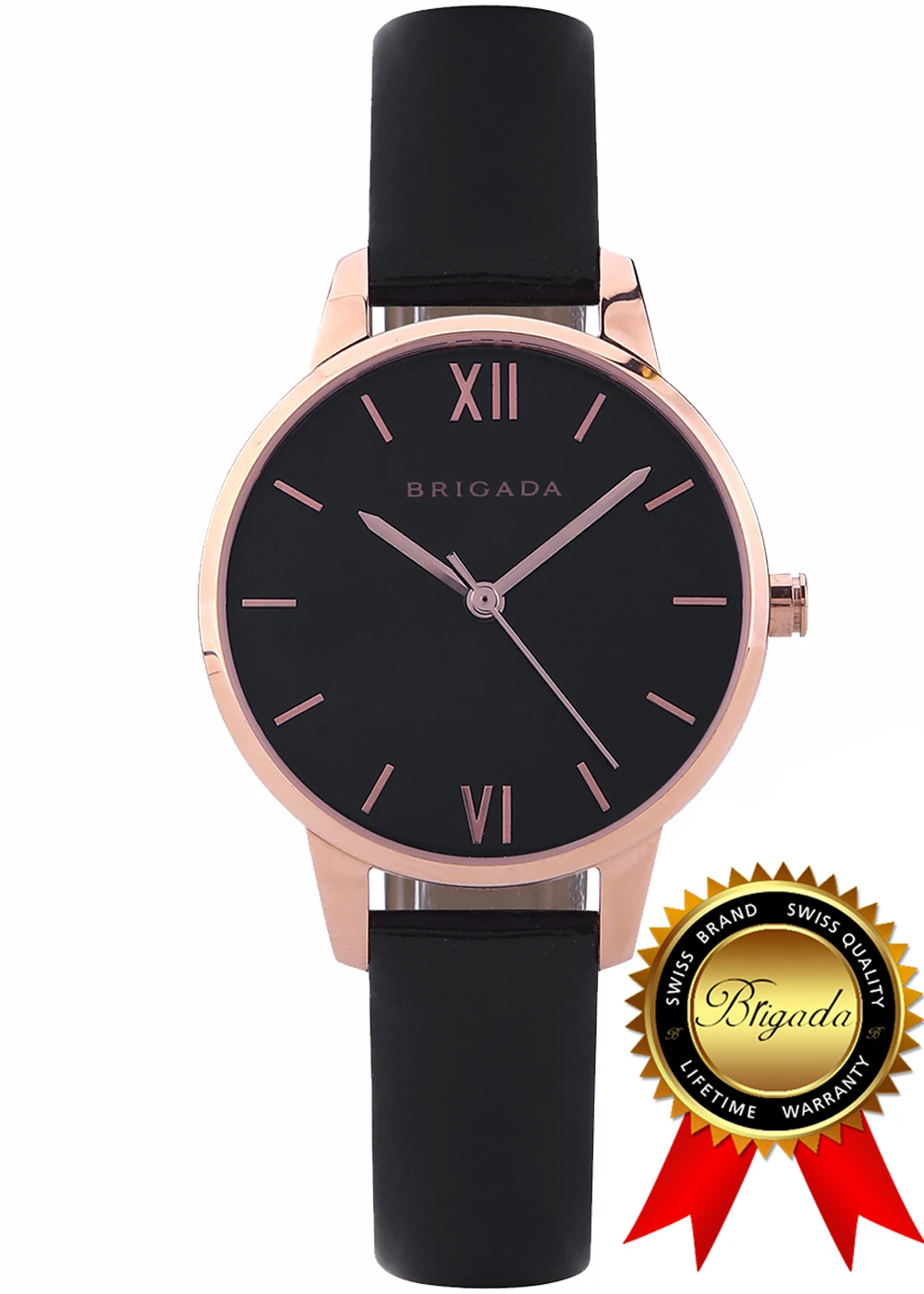 BRIGADA Swiss Watches, Nice Fashion Black Rose Gold Queen Style Ladies Watches for Women