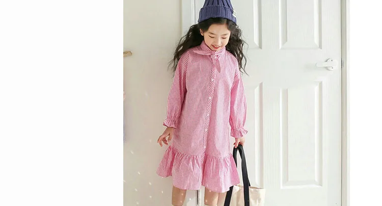 little girls pink dress black long plaid shirts 2018 fall girl dresses kids mermaid school teenage children clothing autumn 2018 (7)