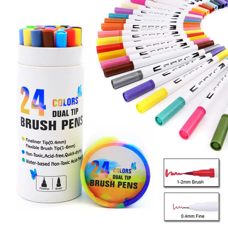 

Art Marker Dual Tip Brush Pens Markers Watercolor Pen Fineliner and Brush Coloring Sketching Calligraphy Drawing School Supplies