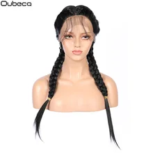 Oubeca Синтетические длинные Сенегальские скрученные косички кружевные передние парики с детскими волосами средняя часть Черная Плетеная прямая шнуровка, парики для женщин