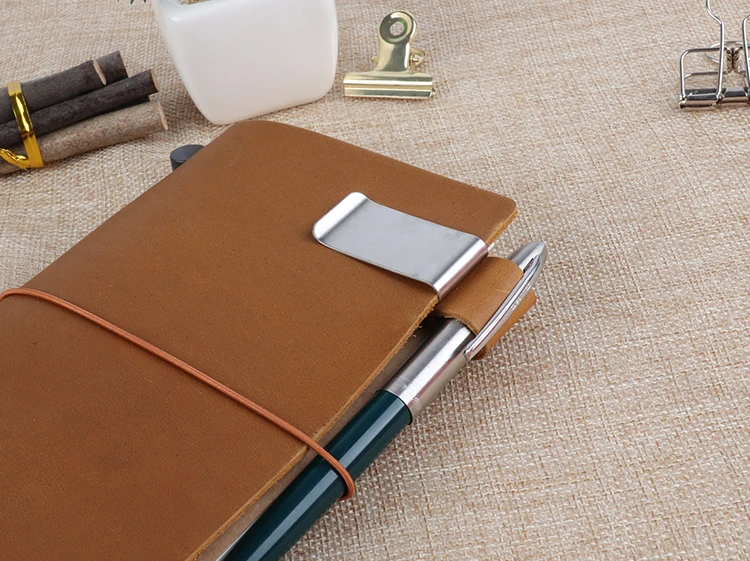 Металлический кожаный держатель для ручек из латуни и нержавеющей стали, зажим для карандаша, настоящий кожаный блокнот-дневник