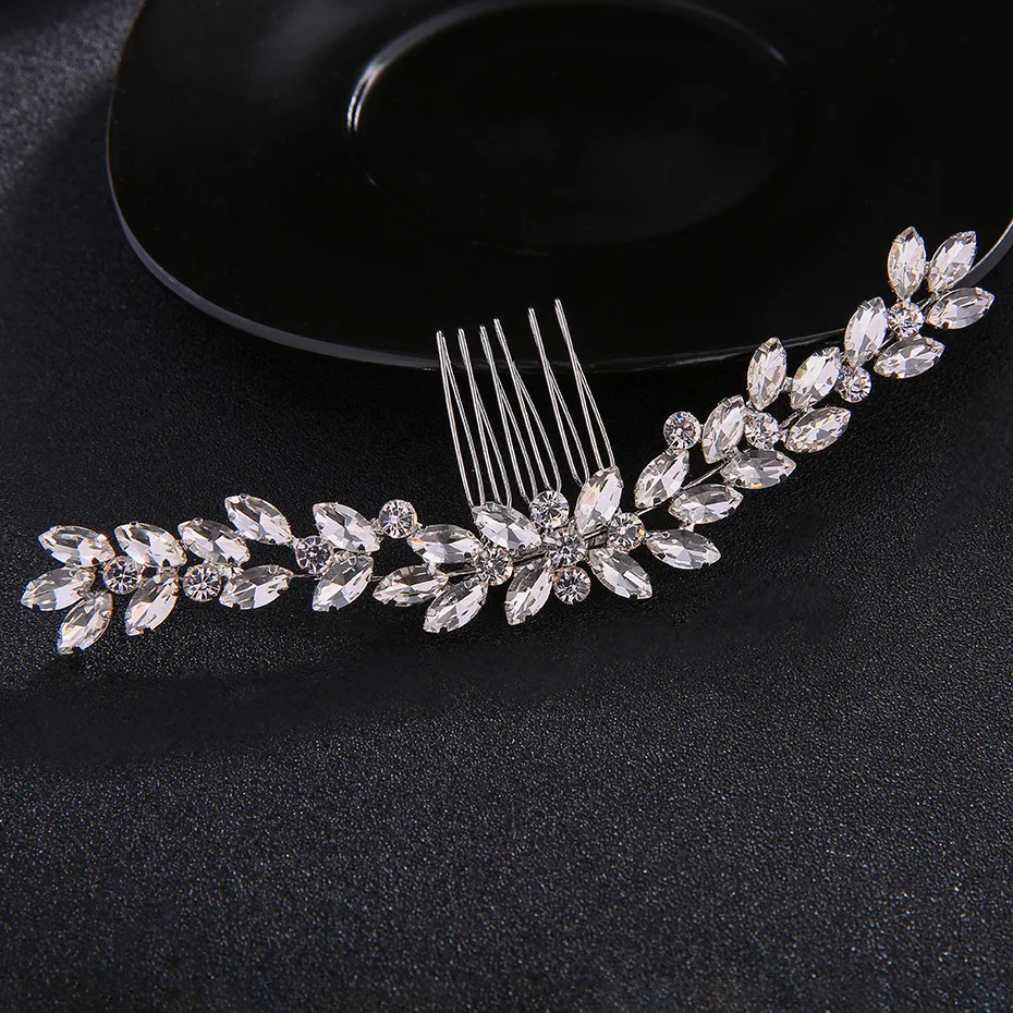 SLBRIDAL 아트 데코 빈티지 실버 컬러 라인석 크리스탈 플라워 웨딩 헤어 빗, 신부 헤드 피스 헤어 액세서리 신부 들러리