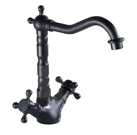 

Black Oil Rubbed Brass Swivel Spout Dual Cross Handle Kitchen Sink Faucet Mixer Tap Csf089