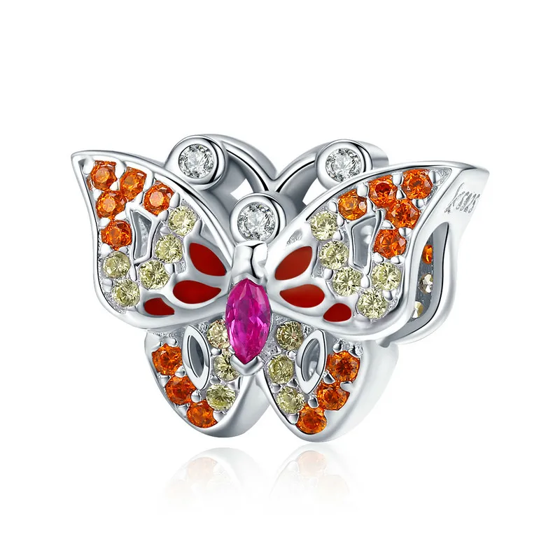 

ABAY Brand New 100% 925 Sterling Silver Color Crystal CZ Butterfly Shape Beads fit Original Pandora Bracelet Beads Jewelry Women
