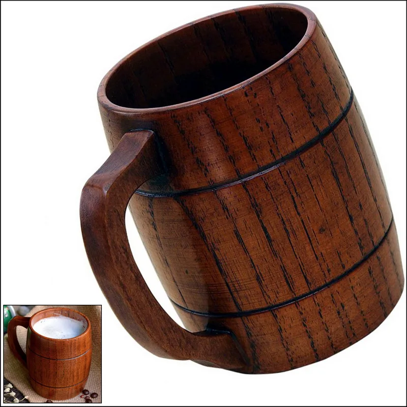 10 pcs 400ml/15oz Handmade Barrel Juice Beer Mugs Wooden Tea Cups Wood