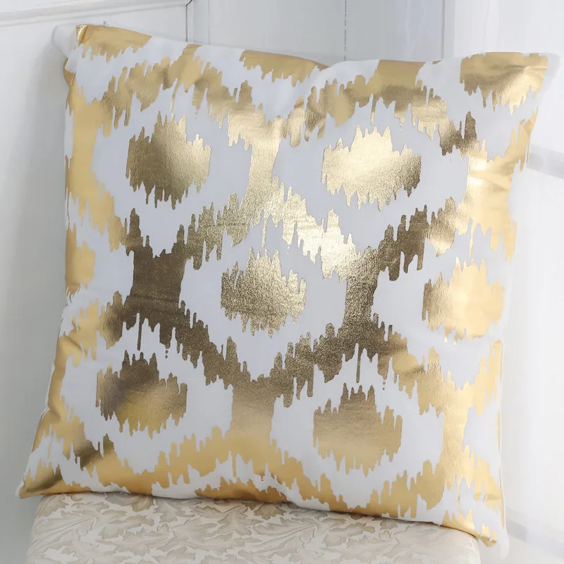 Bronzing Cushion Cover Gold Printed Throw Pillow Cover Decorative Pillow Case Sofa Seat Car Pillowcase Soft Cotton Linen