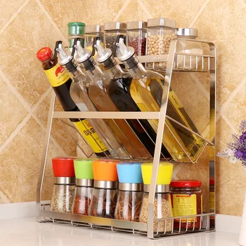 

Kitchen Organizer Stainless Steel Dish Drainer Rangement Cuisine Seasonings Storage Rack 3-Layers Shelves Holder For Kitchen