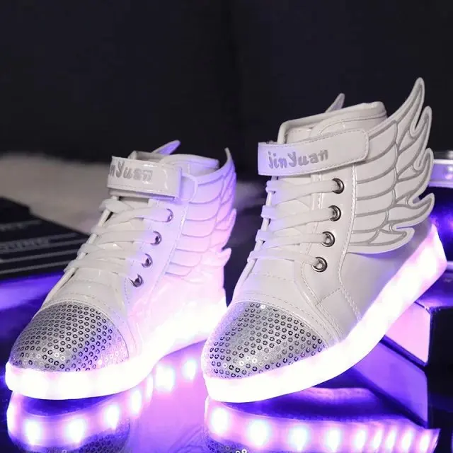

2016 Hot wings girls shoes USB charging led light led shoes for kids girl colorful unisex luminous fluorescent led schoenen kids