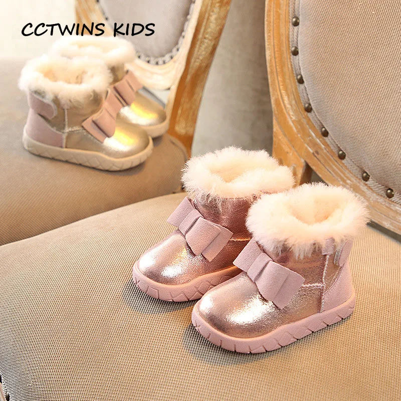 CCTWINS KIDS 2018 Winter Baby Girl Fashion Mid Calf Boot Toddler Brand Butterfly Snow Boot Children Genuine Leather Shoe CS1530