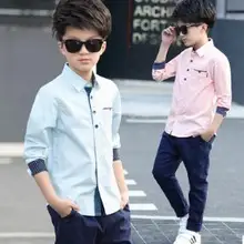 Лидер продаж, летние рубашки в клетку Детские рубашки для мальчиков топы с длинными рукавами и карманами на пуговицах Блузка с отложным воротником Повседневная От 5 до 12 лет