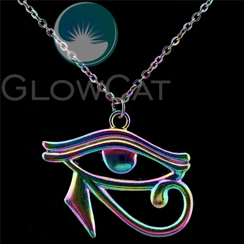 

Rainbow Colors Egypt The Eye Of Horus Protective Amulet Pendant 20'' Stainless Chains Necklace Women Girl Gift