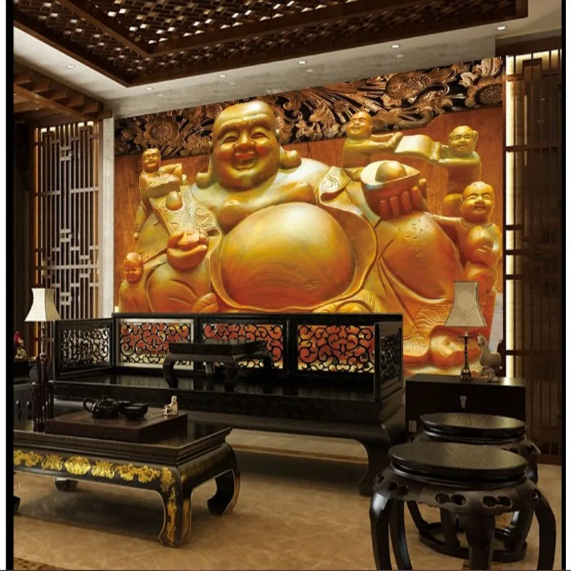 beibehang custom Maitreya Buddha carvings classical definition stereoscopic TV backdrop living room TV backdrop wallpaper dual usb smart television box high definition medias player for living room bedroom