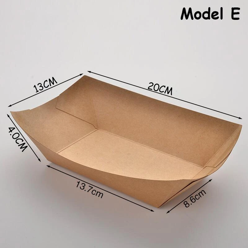 Коробка для фаст-фуда, одноразовая коробка, чехол из крафт-бумаги, поднос для еды, класс еды, жареная курица, картошка фри, коробка, водонепроницаемая и антимасляная 100 шт - Цвет: Model E
