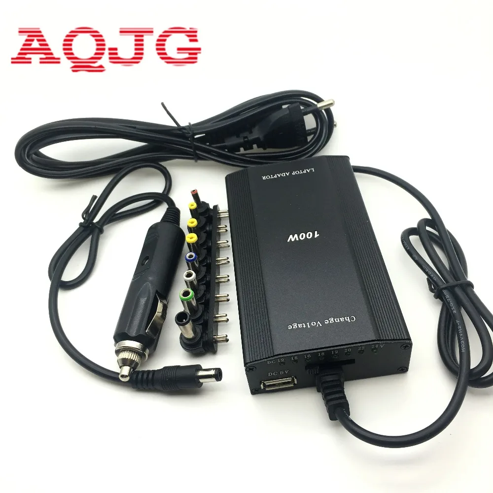 Metal Universal Adapter for Laptop In Car DC Charger Notebook AC Adapter Power Supply 100W  with cigarette lighter Ac cable AQJG