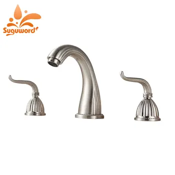 

Suguword Brushed Nickel Bathtub Faucet Dual Handle Three Hole Hot and Cold Switch Bathroome Mixer Tap