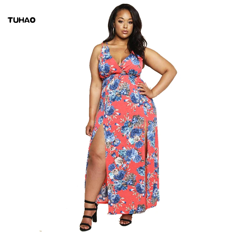 

TUHAO 2018 spring SUMMER retro Long Maxi Dresses plus size 5xl 6xl Women vintage print Dress sexy elegant Party dresses WY17