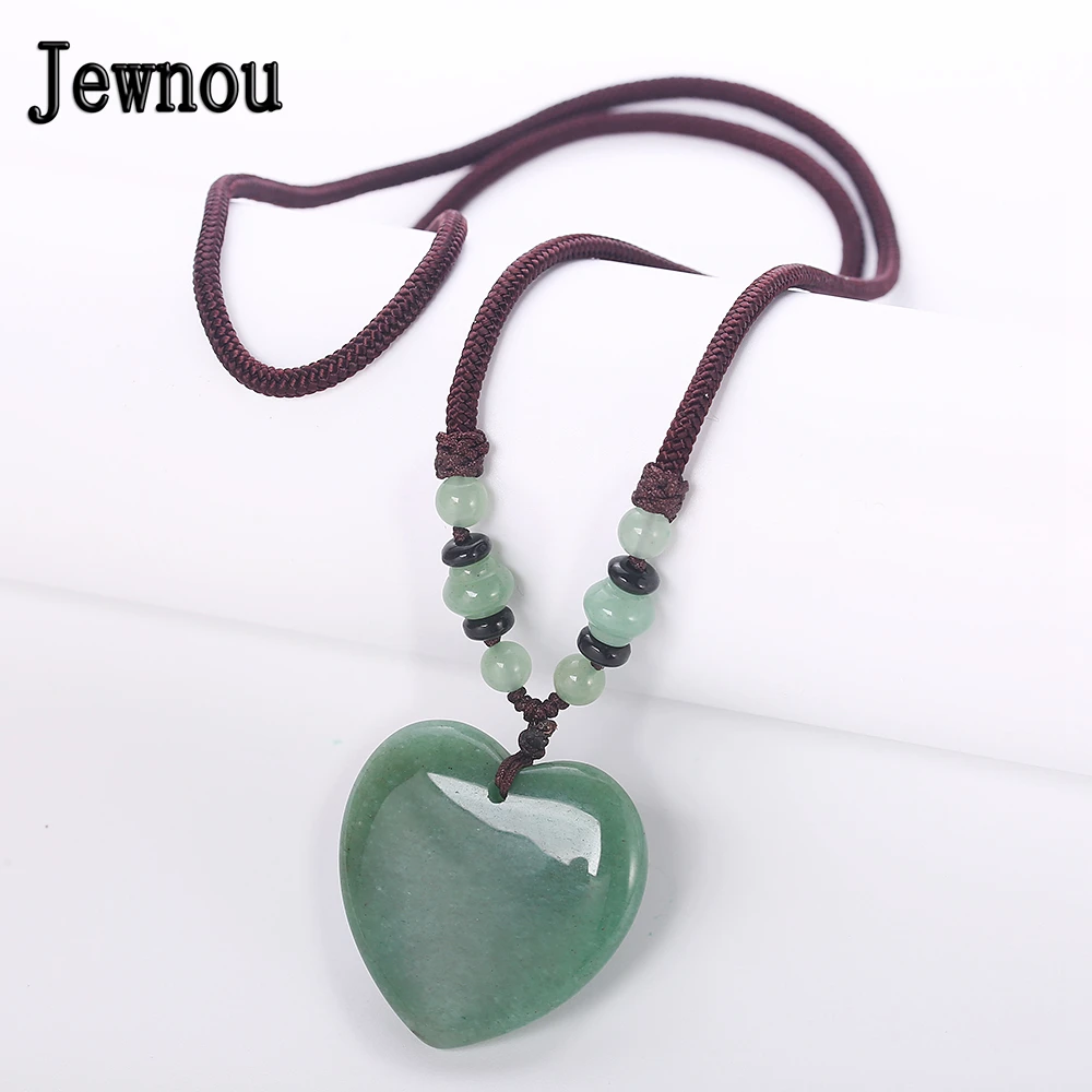 

Jewnou Green Jasper Necklaces Fashion Girl Fine Heart Pendant Woman Luxurious Jewelry Engagement Gift Bohemia Ethnic Accessories