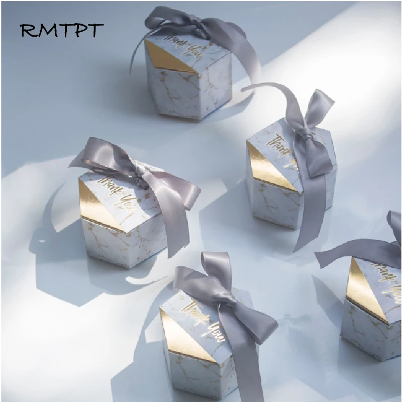 

RMTPT 50pcs New Creative Marbling style Gift Box Wedding Favors Party Supplies Baby Shower thanks Candy Boxes