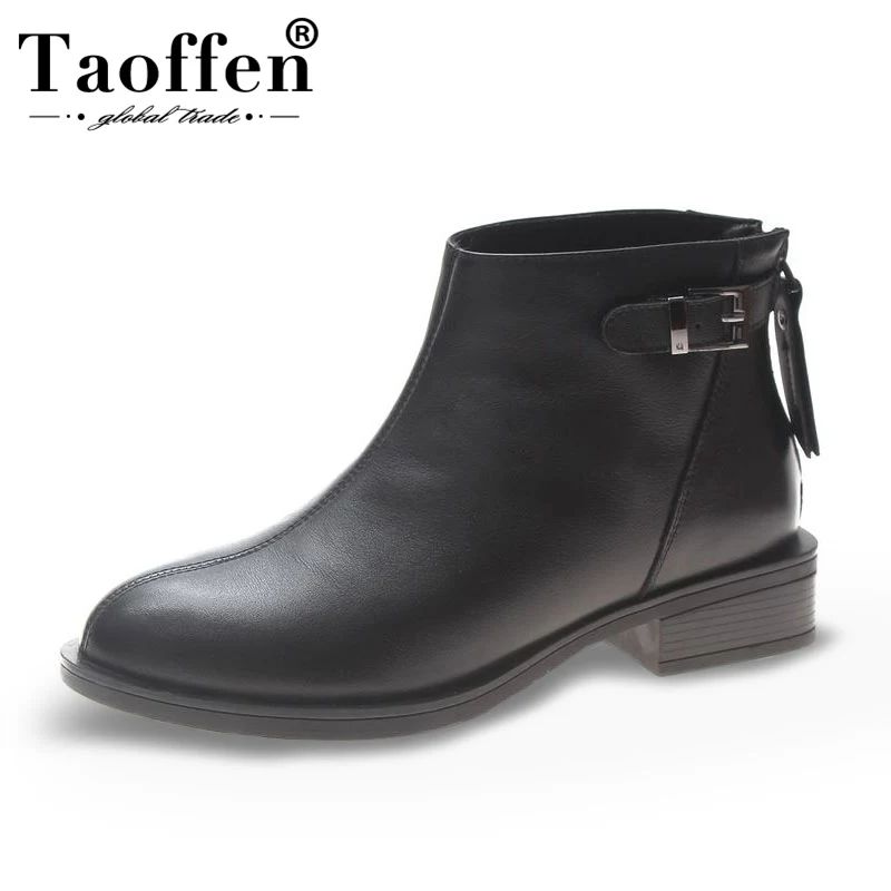 

TAOFFEN British Style Real Leather Women Ankle Boots Zipper Round Toe Shoes Winter Autumn Warm Women Chelsea Boots Size 35-39