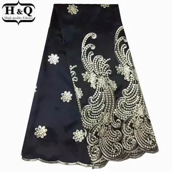

Hot selling African george lace fabric embroidered and sequins 5 yards high quality satin lace fabric for women dress
