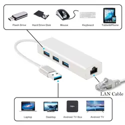 3 Порты USB 3,0 Gigabit Ethernet Lan RJ45 сетевой адаптер концентратора до 1000 Мбит/с pc