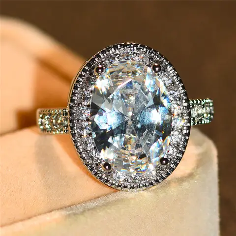 Male Female Big Oval Ring Gorgeous Green Red White Stone Ring Promise Wedding Engagement Rings For Men And Women