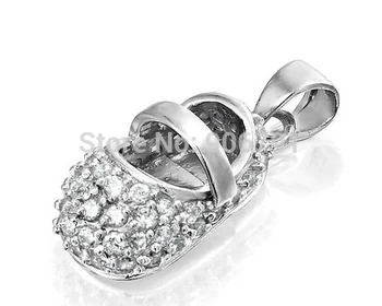 

Newest Mixed color!!! 60pcs a lot rhodium plated April Birthstone Clear CZ Baby Shoe Charm Pendant